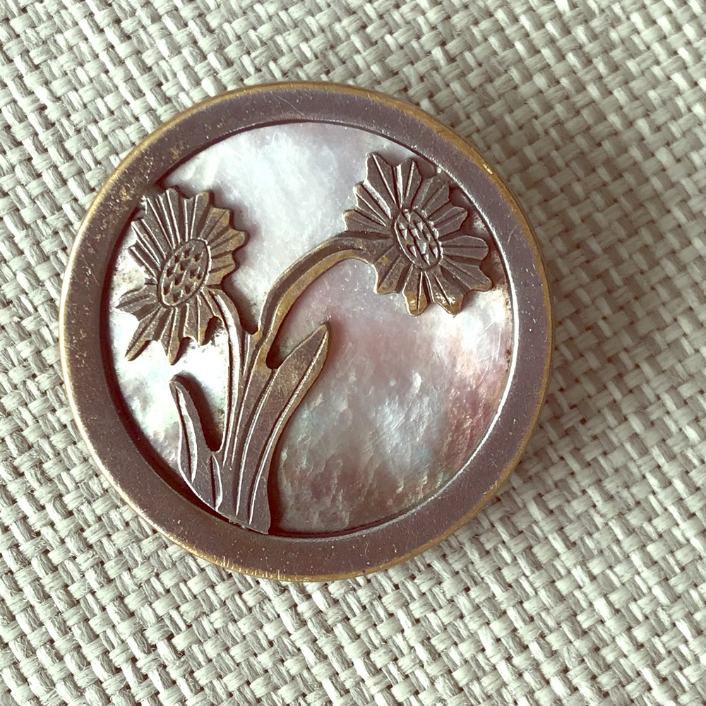 Vintage Metal and Mother of Pearl Brooch.